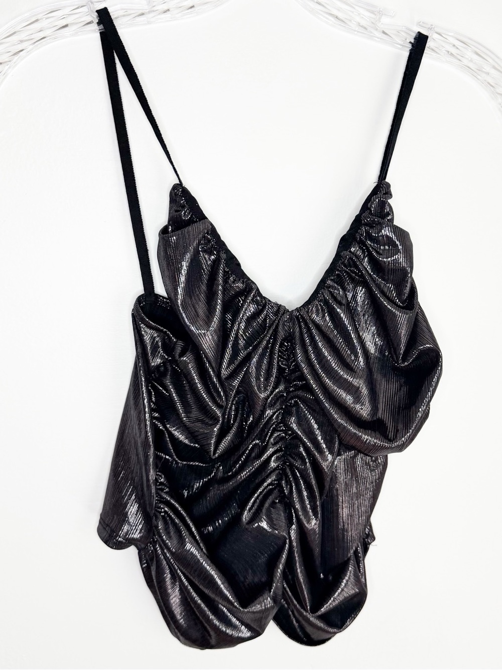 Zara Shimmering Black Ruched Spaghetti Strap Cami